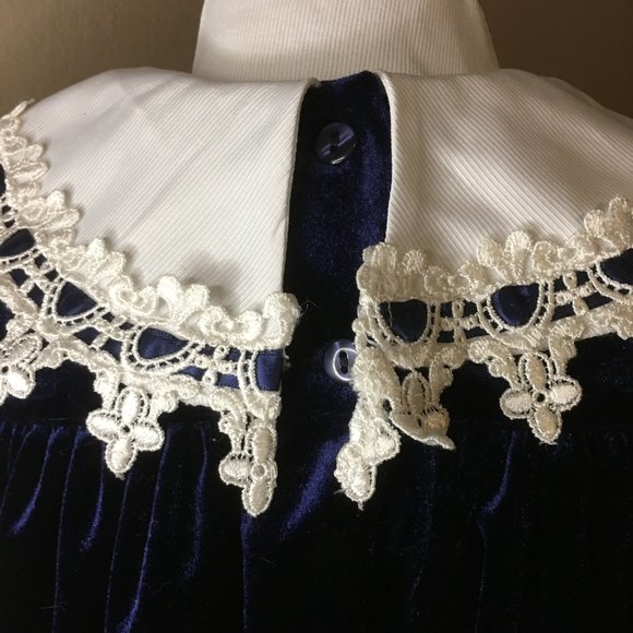 RARE EDITIONS Blue Velvet Dress with Matching Headband NEW WITH TAGS! - Picture 8 of 13